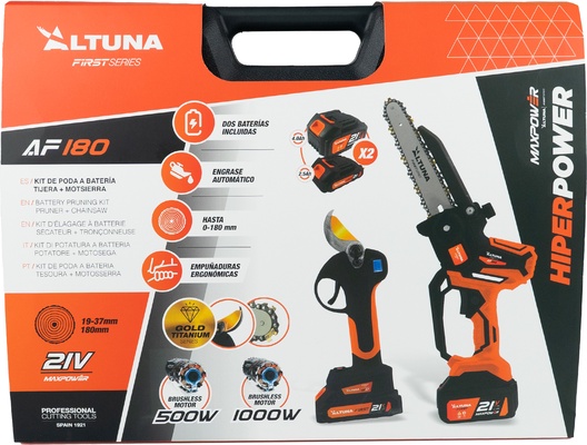 Altuna Kit de Poda a Bater�a de Titanio - Motosierra a Bater�a AF180 + Tijeras de Podar El�ctrica AF37 + 2 Baterias